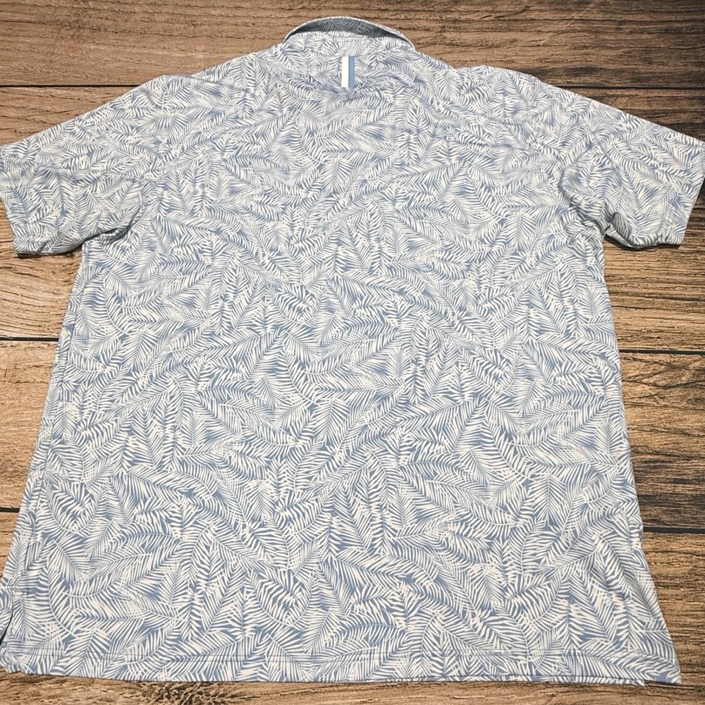 Rhoback Polo Shirt Mens XXXL Blue White Palm Leaf Tropical Performance Golf - Picture 5 of 7
